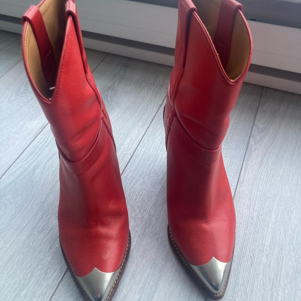 Isabel Marant Red Ankle Boots with Silver Tips